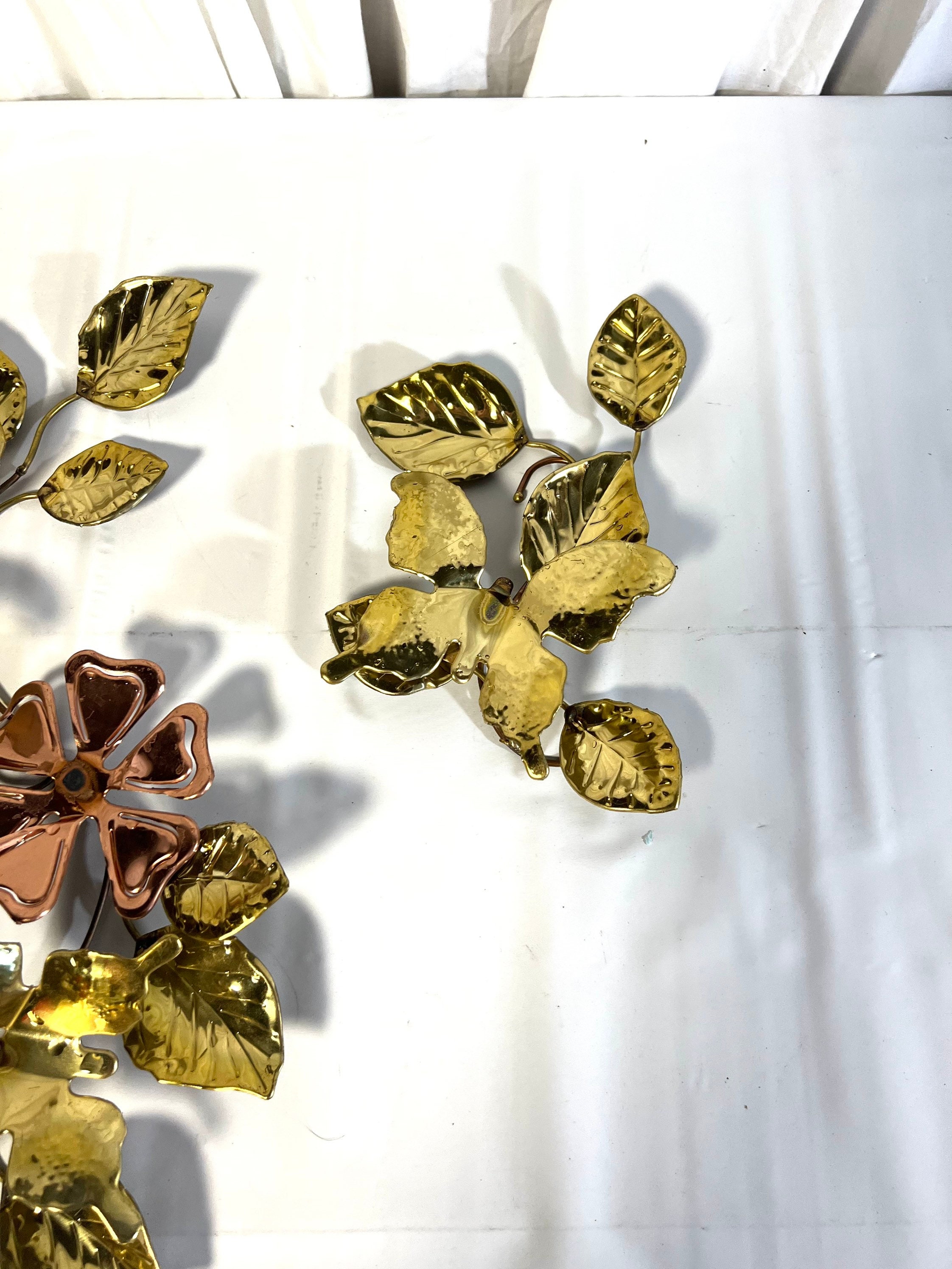 Vintage Gold Metal Wall Decor Brass Copper Flower Leaves Etsy