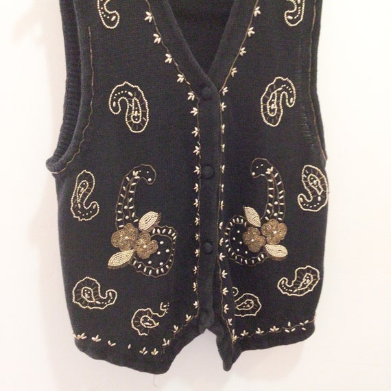 Vintage ladies sweater vest don Kenny black gold … - image 5