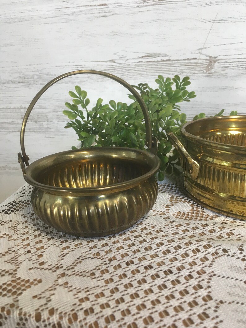 Vintage brass pail small bucket dish container midcentury decor Hollywood regency repurpose bucket mini retro planter