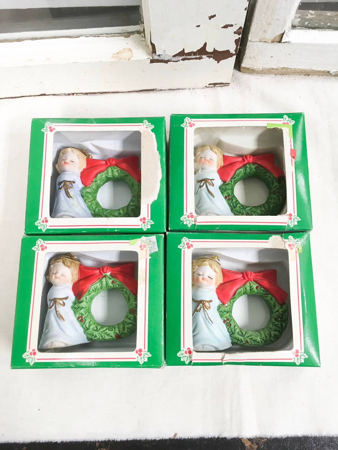 Vintage Christmas napkin rings lil chimers bell porcelain Etsy