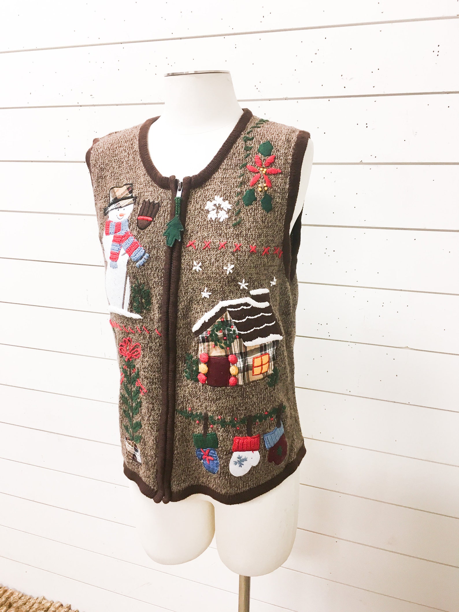 Gilet de noël vintage veste dames vacances noël pull brun | Etsy
