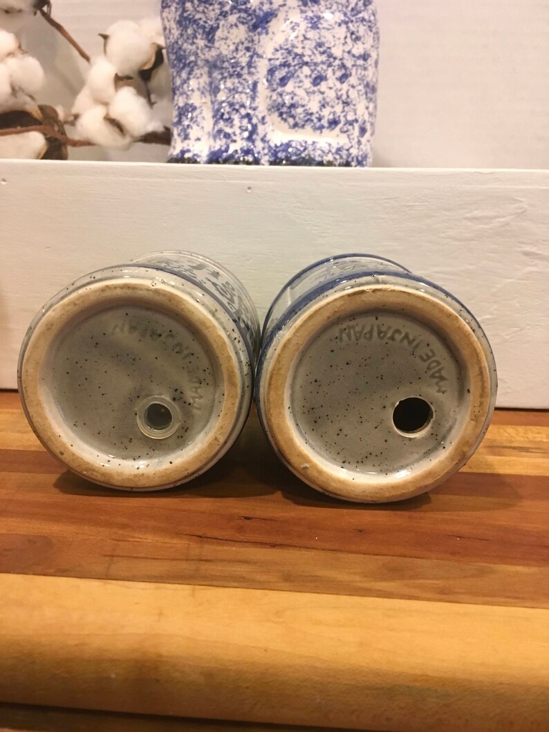 Vintage salt pepper shaker Japan home sweet home decor blue grey farmhouse country gift holiday retro wedding
