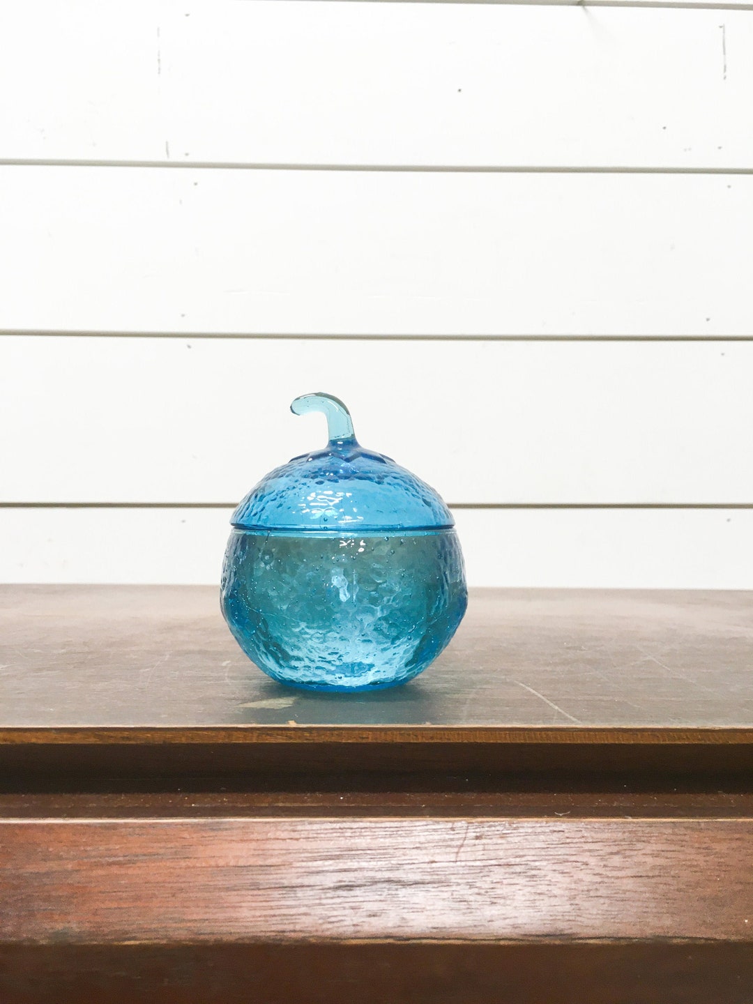 Vintage blue glass dish lidded fruit decor retro midcentury etsy