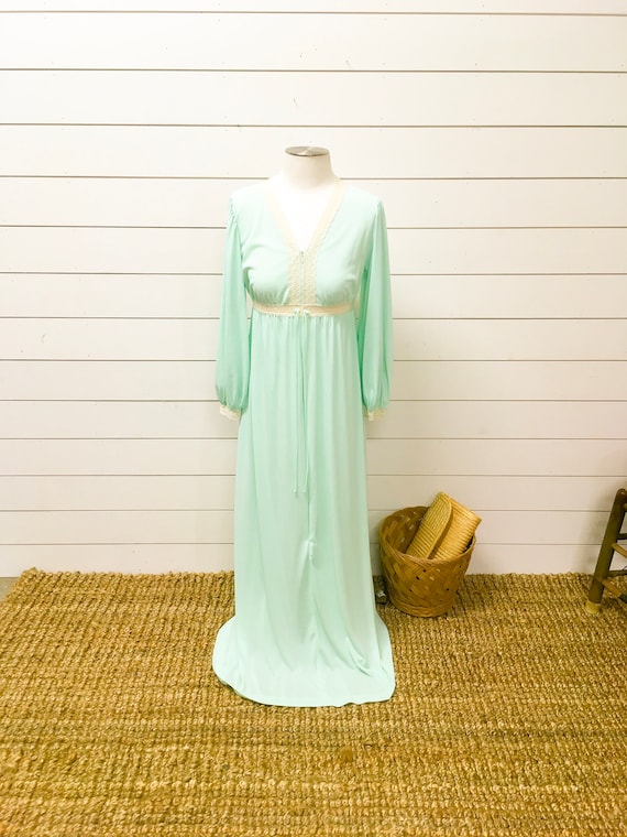 Vintage nightgown green robe small lorrain nylon … - image 1