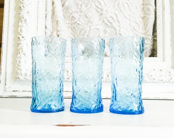 Vintage glasses tumblers blue textured retro decor mod replacement