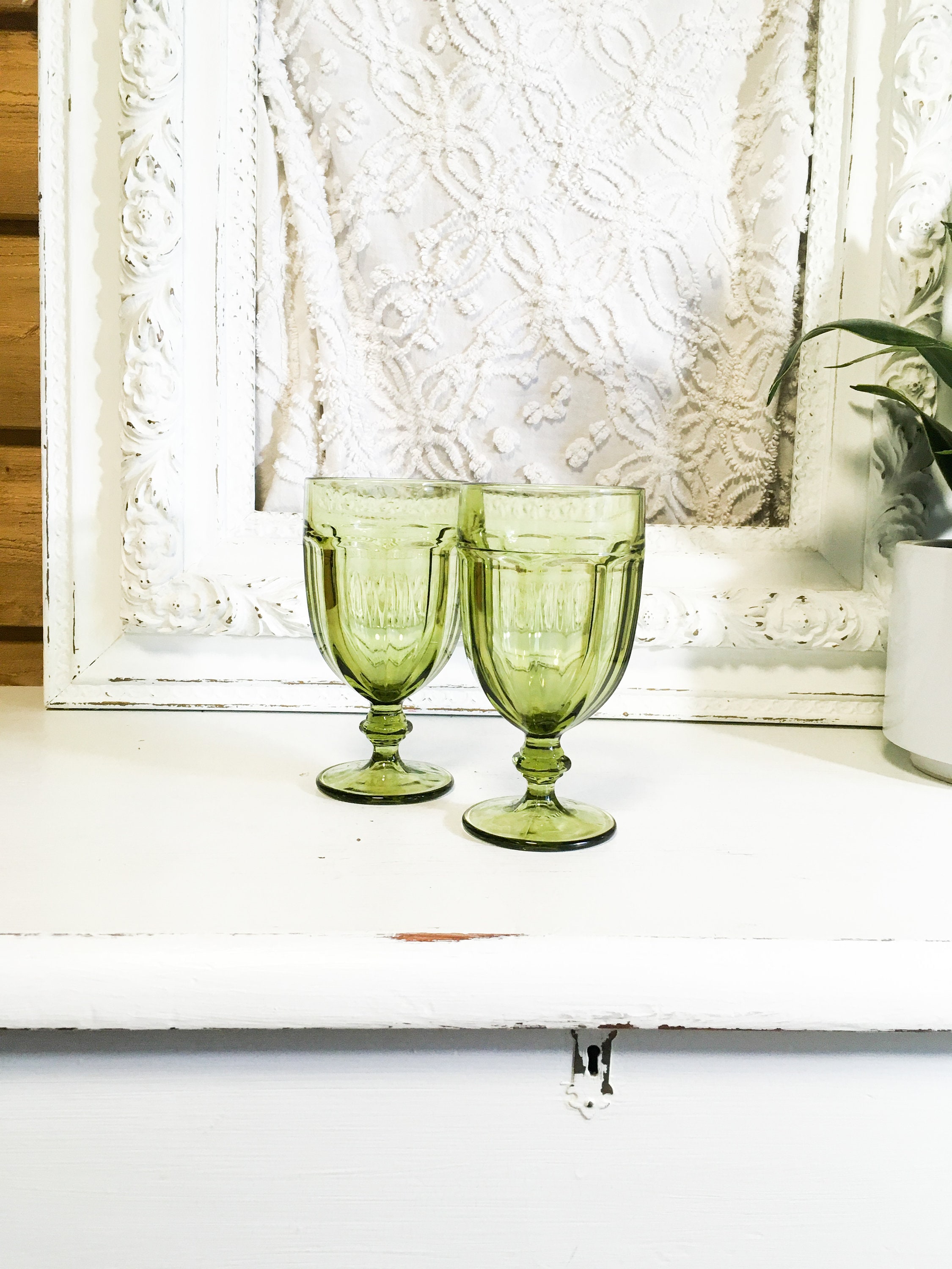 Vintage Glasses Green Dura Tuff Stemware Water Goblets Decor ...