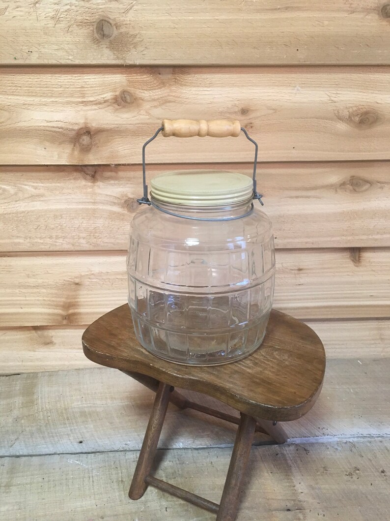 Vintage Glass Jar Metal Lid Wood Handle Storage Farmhouse Image 0