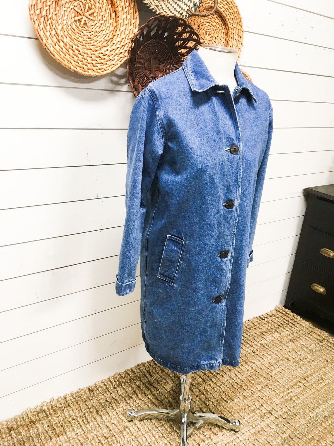 Vintage blue jean coat jacket ladies denim co denim long retro | Etsy