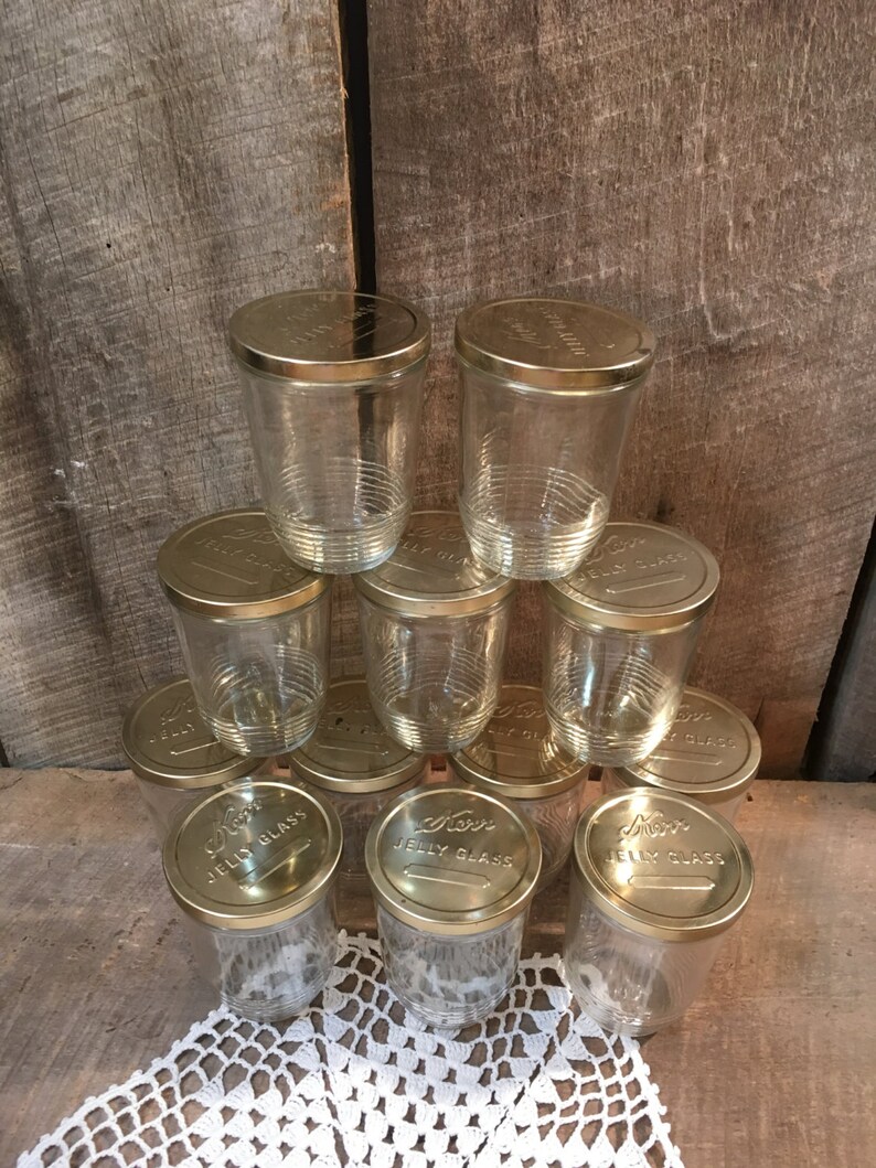 Vintage Kerr jelly glasses glass jars 1/2 pt metal lid Etsy