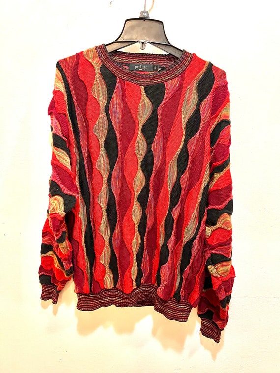 Vintage mens sweater protege red pink black xl ret