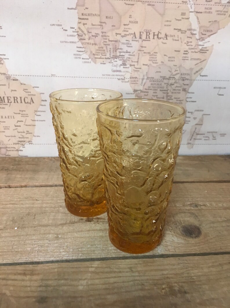 Vintage Glasses Amber Textured Tumblers Bar Retro Midcentury Etsy
