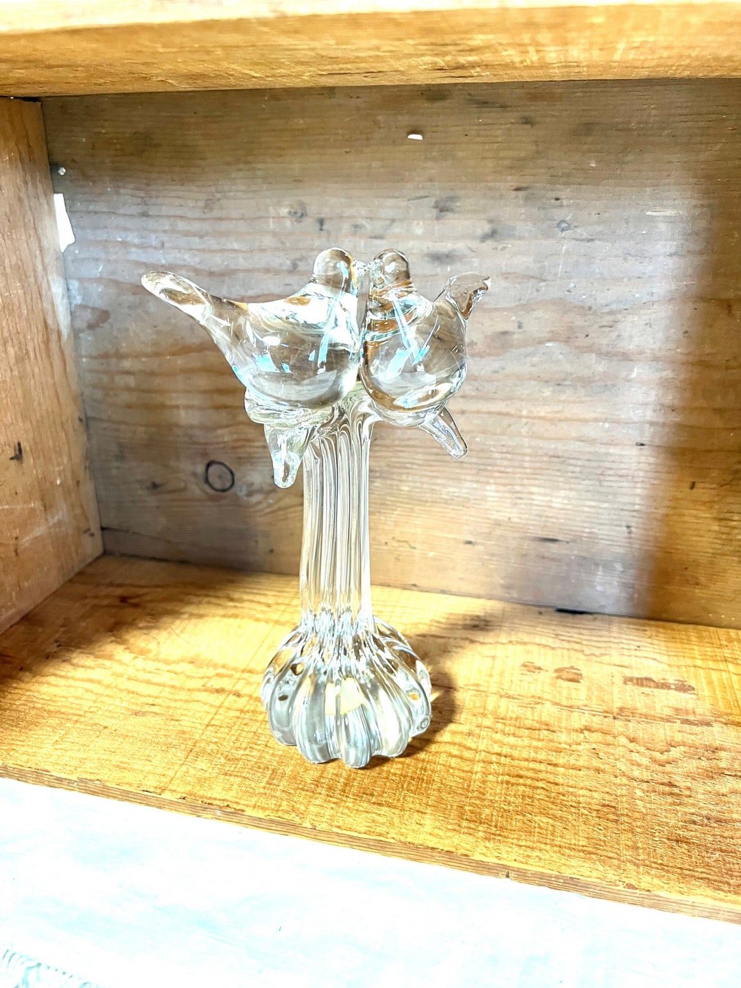 Vintage Crystal Love Birds Kissing Birds Gift Decor Acc Handmade