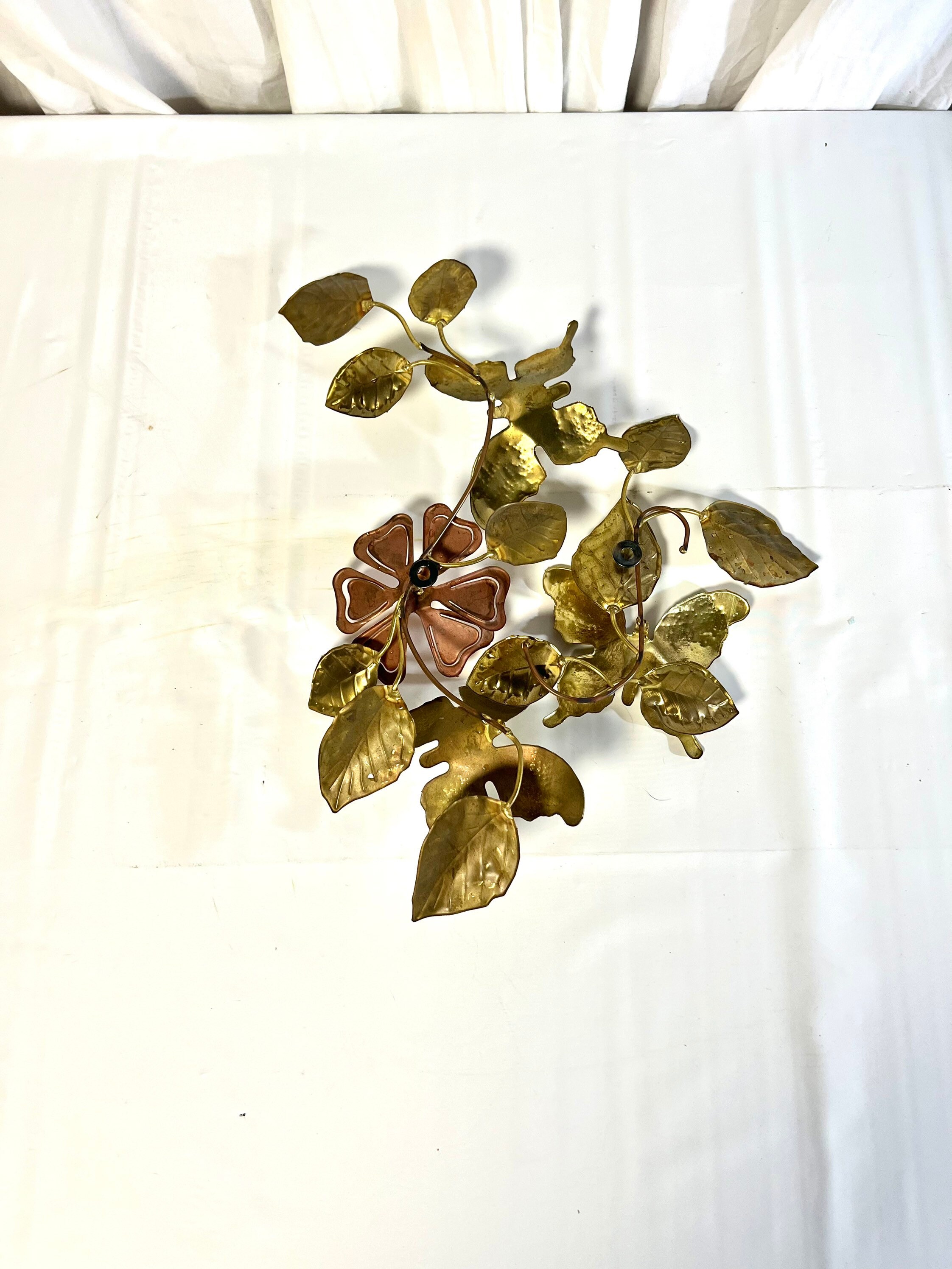 Vintage Gold Metal Wall Decor Brass Copper Flower Leaves Etsy