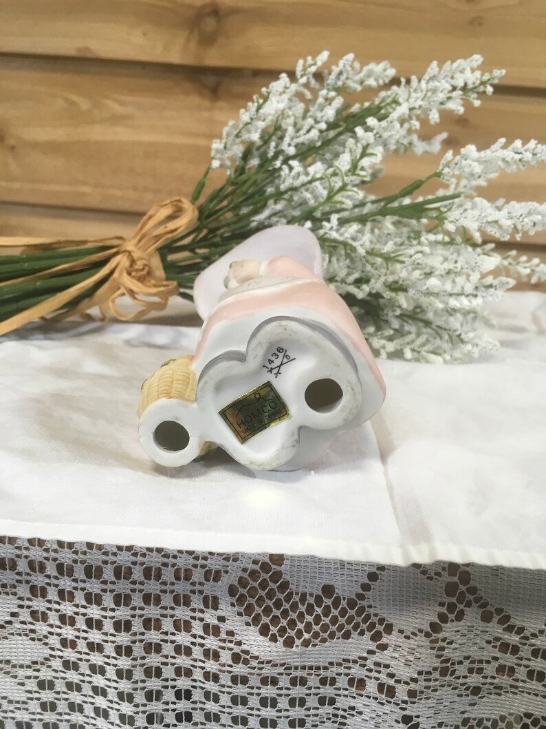 Vintage Homco figurine little girl flower basket decor retro gift
