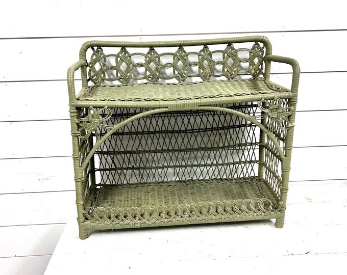 Vintage Wicker Shelf Woven Green Cottage Core Storage Decor Etsy