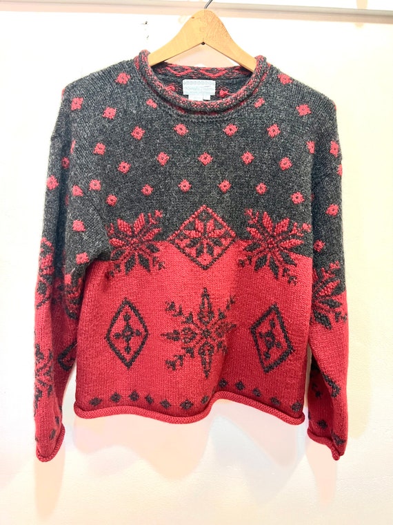 Wool sweater snowflake nomadic traders red gray ho