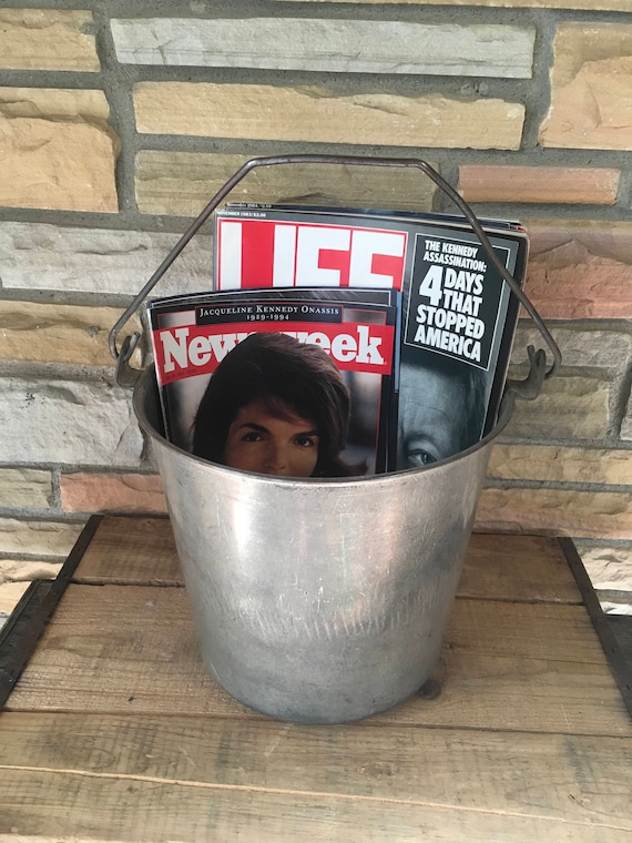 Vintage Metal Milk Bucket Farmhouse Decor Magazine Holder Etsy