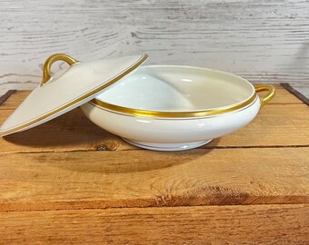 Vintage lidded serving dish old colony Syracuse china vegetable bowl gold white wedding heritage replacement