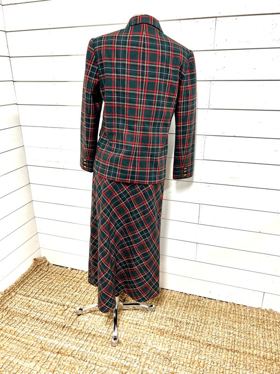 Vintage skirt jacket suit wool plaid red blue ret… - image 6