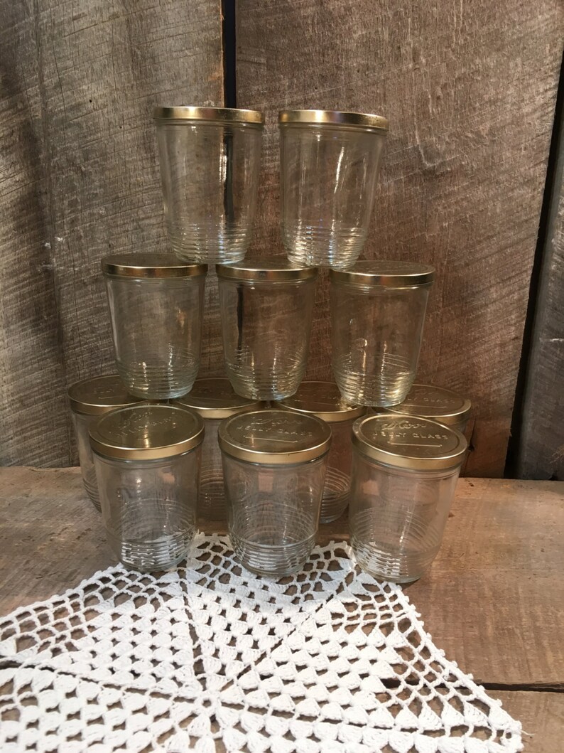 Vintage Kerr jelly glasses glass jars 1/2 pt metal lid Etsy