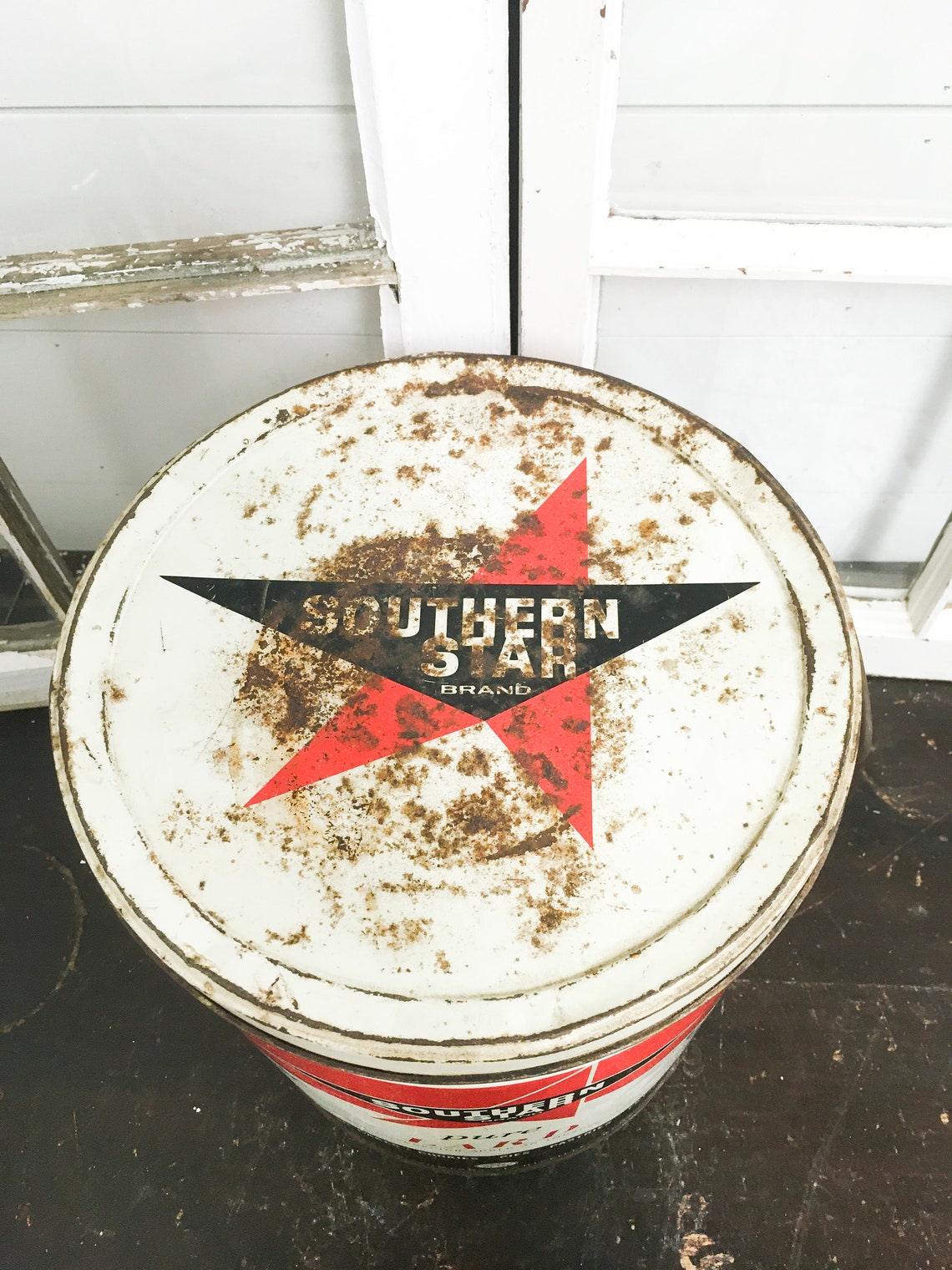 Vintage lard can large southern star red white blue decor Etsy