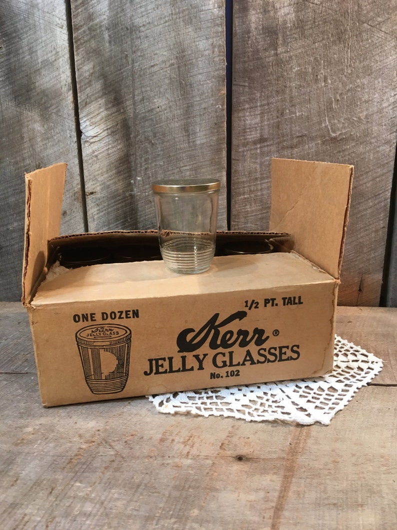 Vintage Kerr jelly glasses glass jars 1/2 pt metal lid Etsy