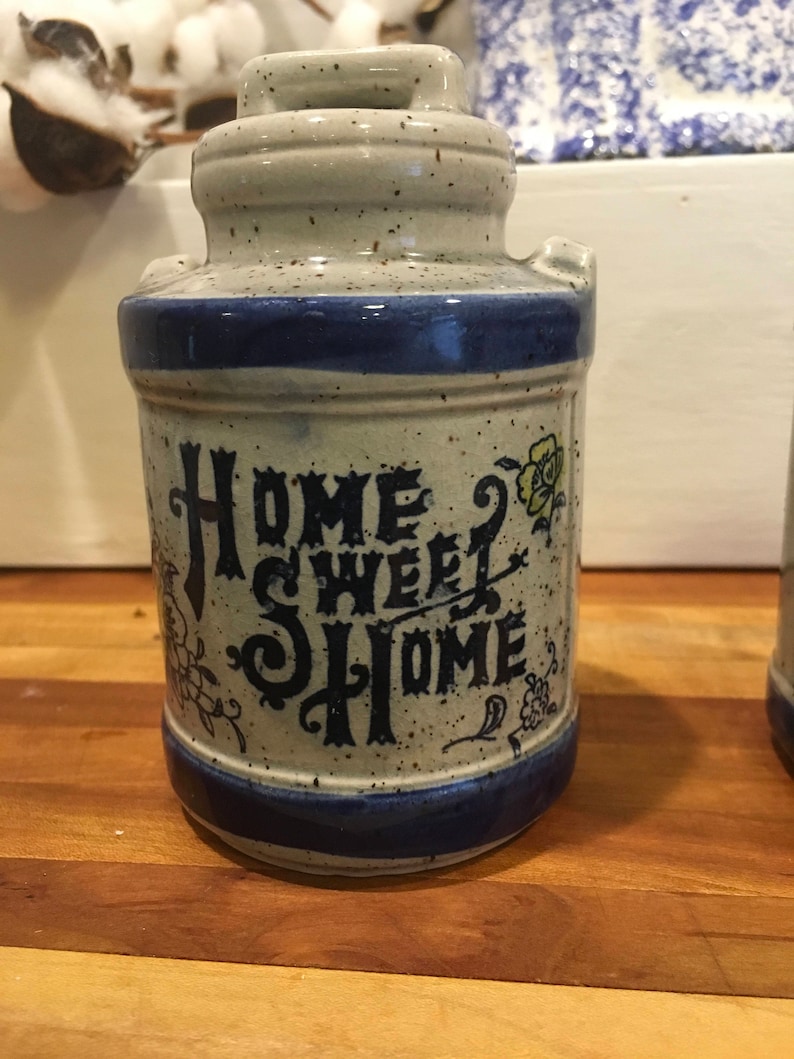 Vintage salt pepper shaker Japan home sweet home decor blue grey farmhouse country gift holiday retro wedding