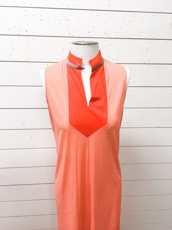 Vintage gown nightgown retro orange peach gray mi… - image 4