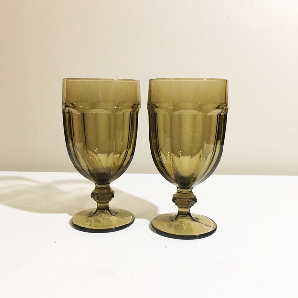 Vintage goblets Libbey duratuff brown smokey stemware glasses decor replacement retro water glass