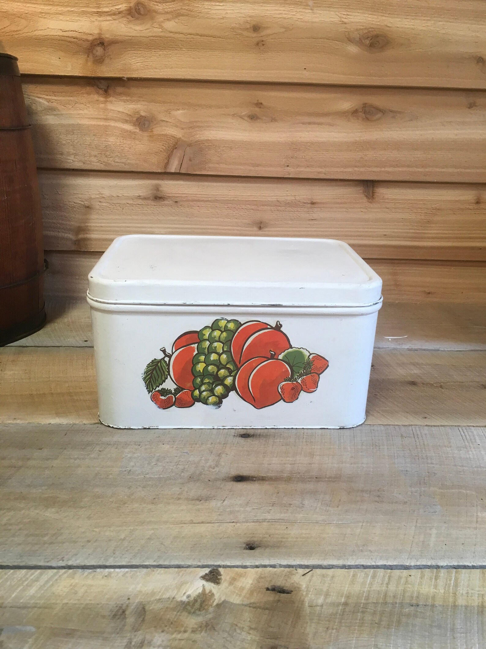Vintage Breadbox Bread Box Metal Decoware Fruit Apple Retro Etsy