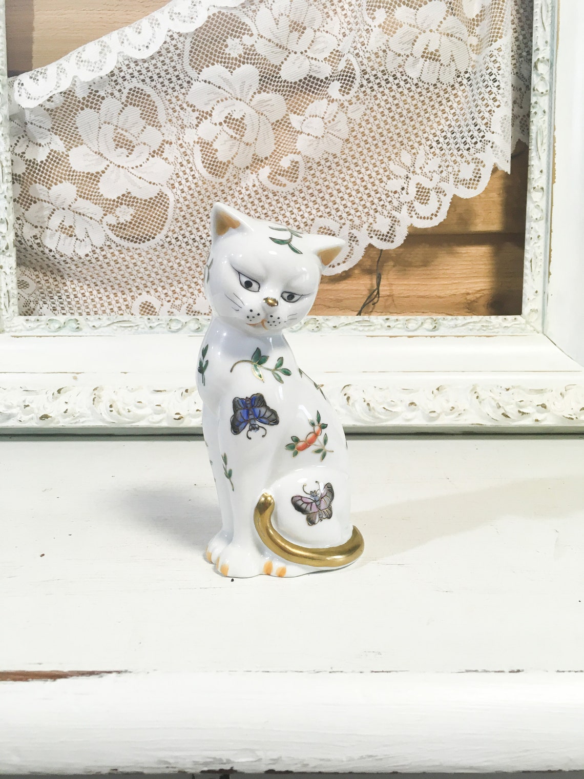 Vintage Cat Figurine Andrea Sadek Japan Butterflies Decor Gift | Etsy