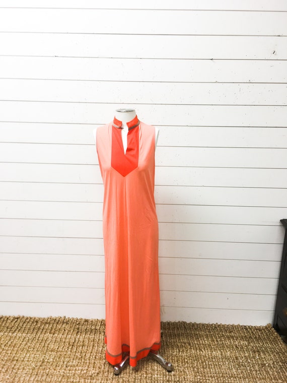 Vintage gown nightgown retro orange peach gray mi… - image 2