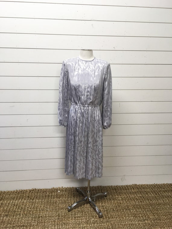 Vintage dress ladies gray silver pleated dress si… - image 2