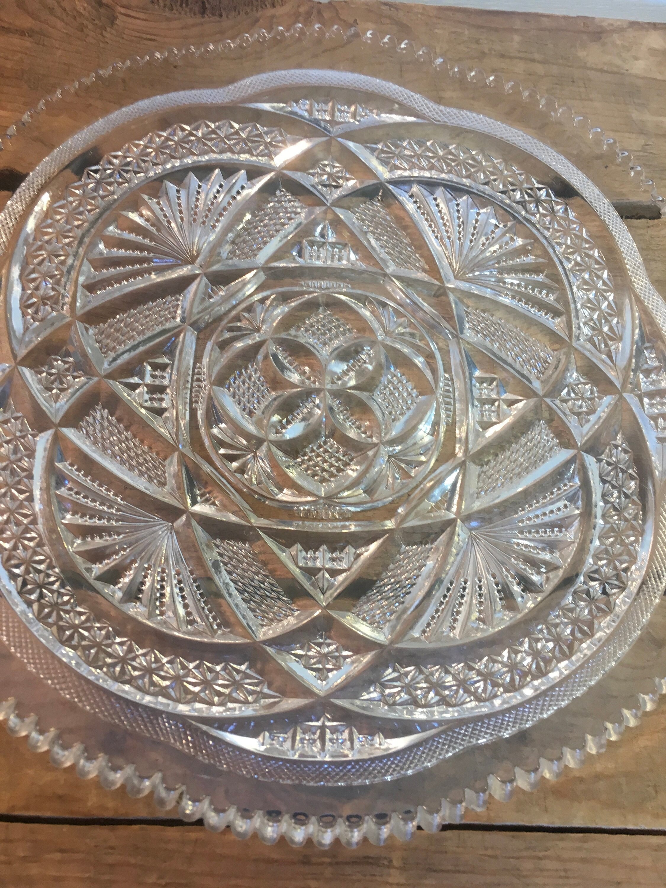 Vintage Cut Glass Plate Dish Platter Sawtooth Clear Glass Gift Etsy