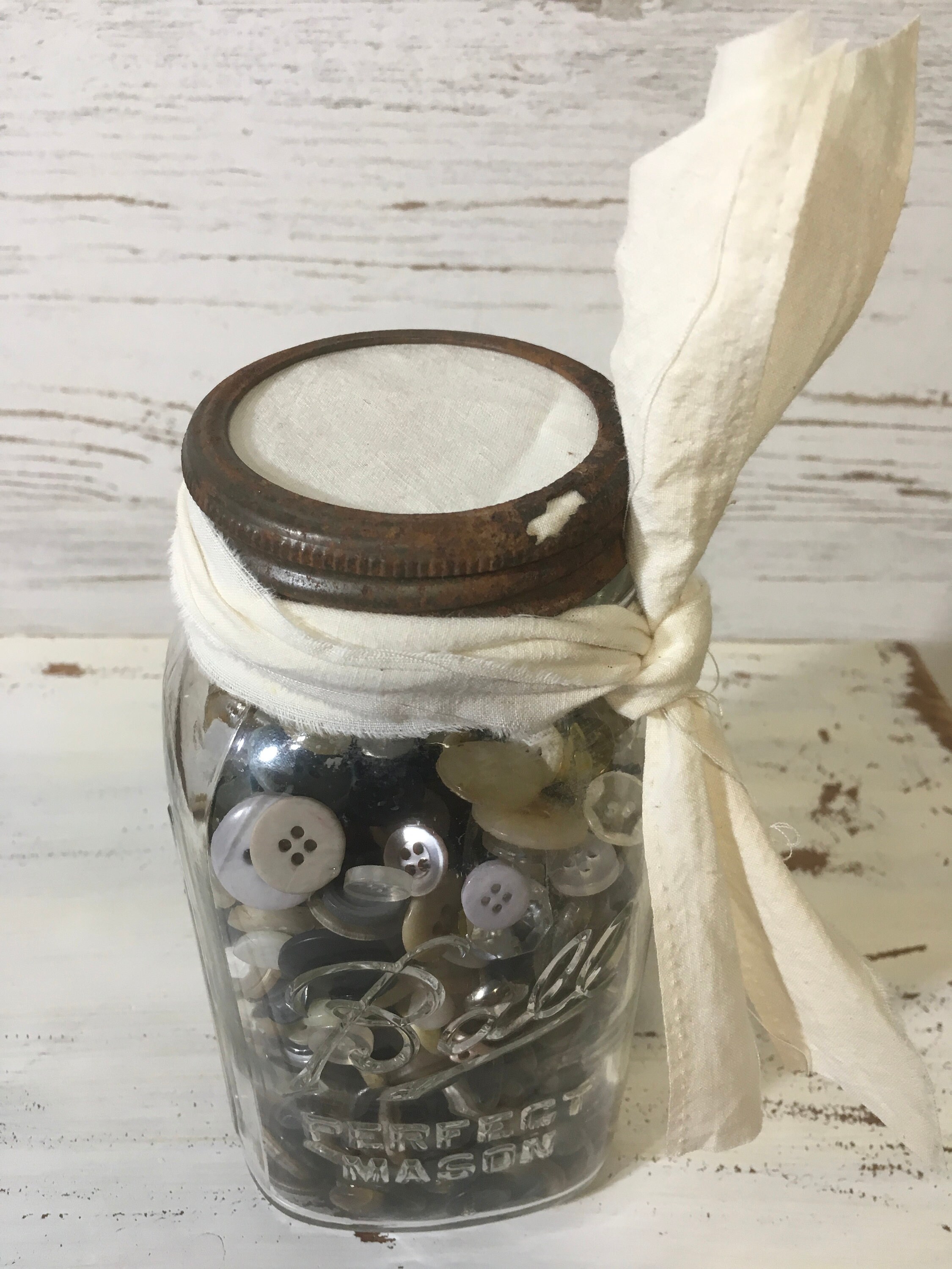 Vintage jar of buttons glass mason jar buttons decor repurpose Etsy