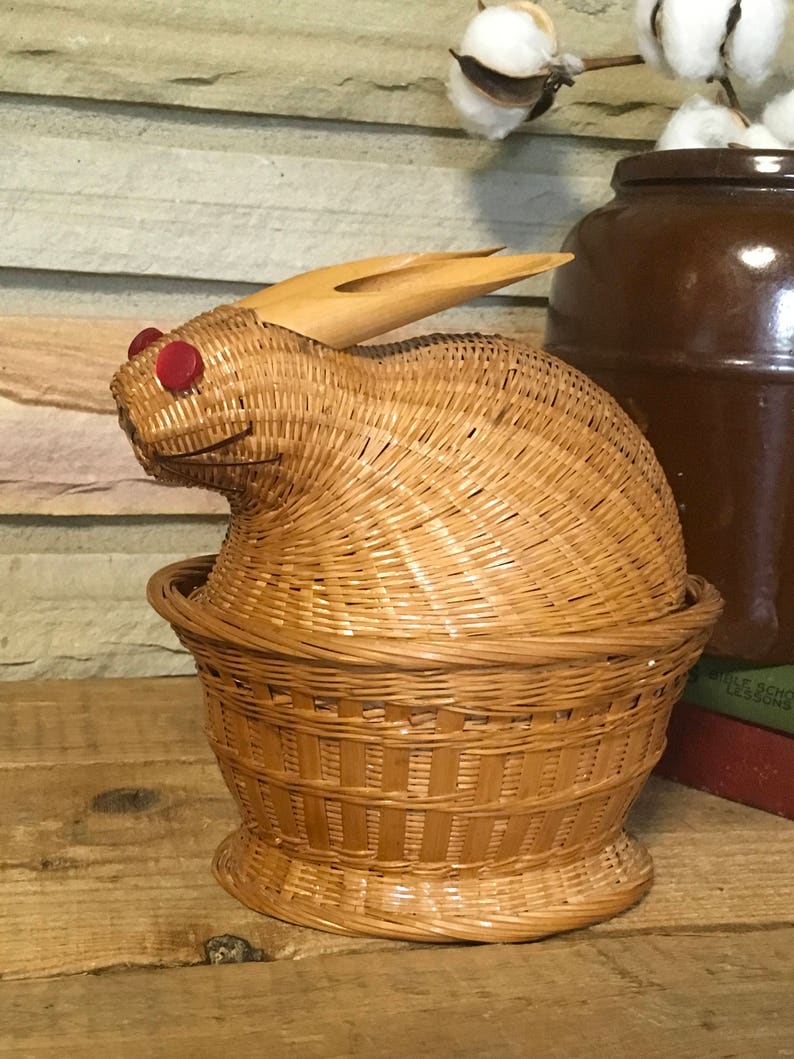Vintage Rabbit Basket Wicker Wood Decor Container Storage Etsy
