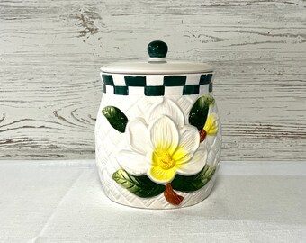 Vintage cookie jar magnolia canister decor flower storage