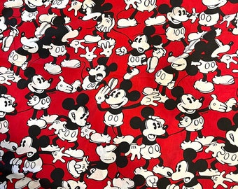 Vintage Mickey Mouse twin flat sheet red black Disney bedding