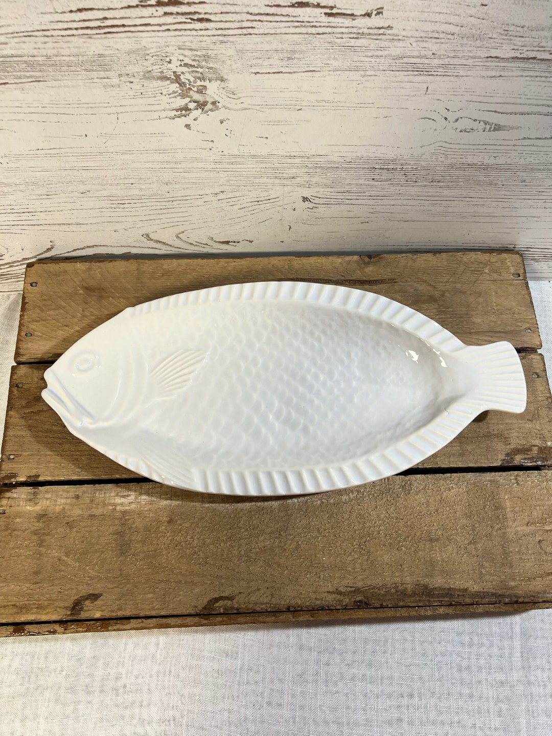Vintage Mccoy Fish Platter White Oven Proof 9375 Usa Decor Etsy