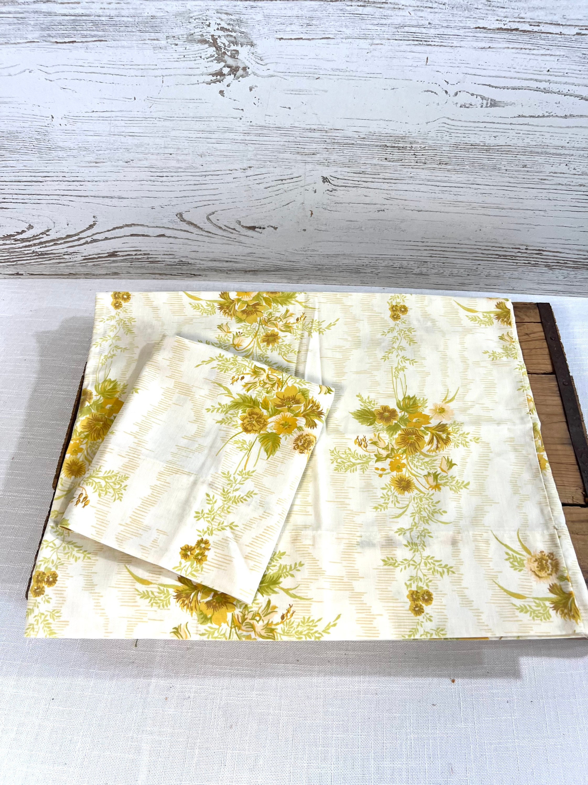Vintage pillow slips cases yellow flower decor retro bedding