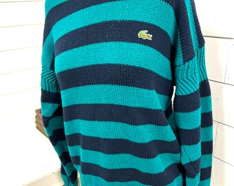 Vintage Lacoste sweater blue green large stripe retro