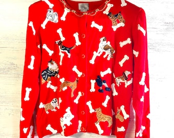 Vintage dog sweater Berek cardigan medium red