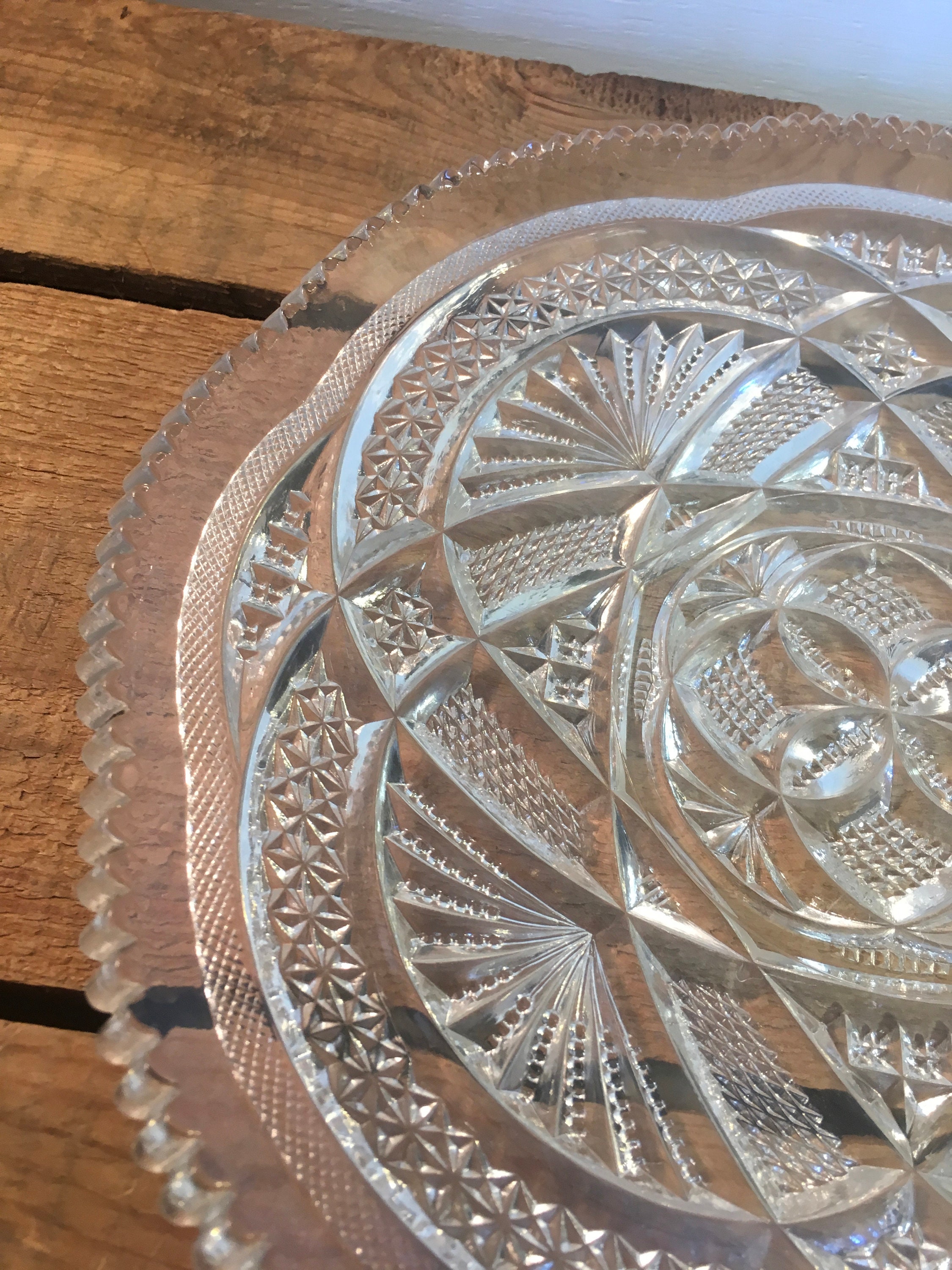 Vintage Cut Glass Plate Dish Platter Sawtooth Clear Glass Gift Etsy