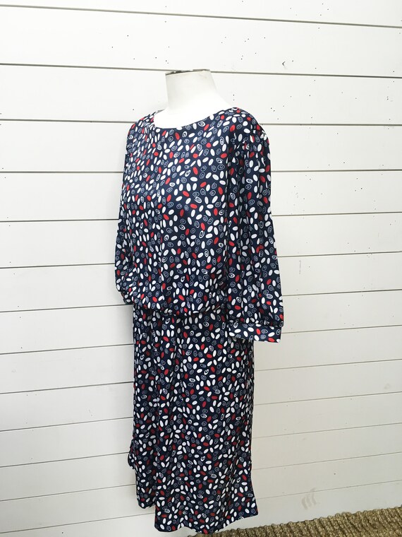 Vintage ladies dress Blair red blue white polyest… - image 6