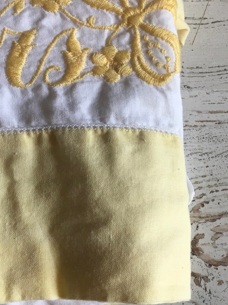 Vintage pillow cases pillowcases Mr Mrs yellow embroidery decor farmhouse bedding lines bedding fabric craft