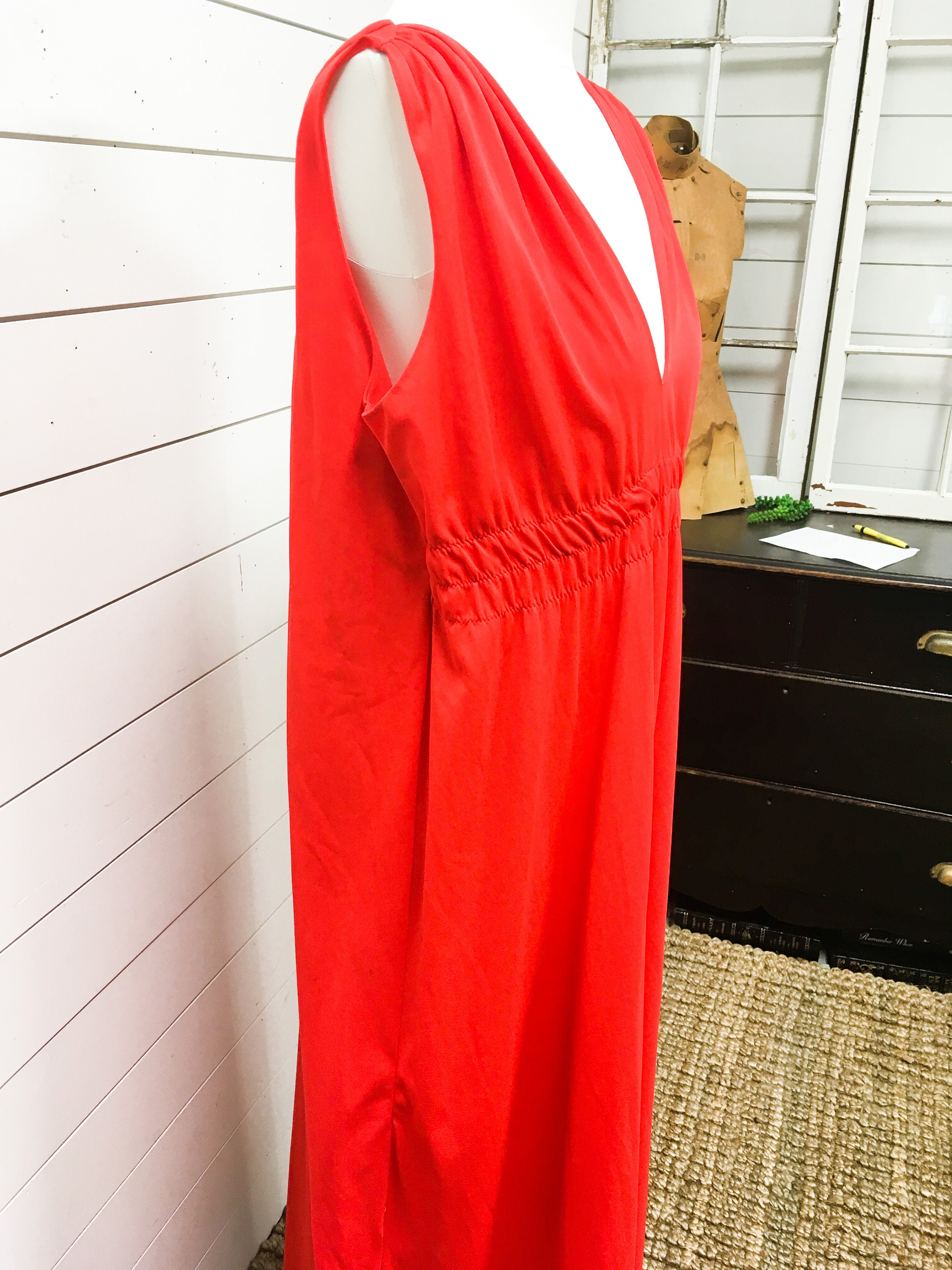 Robe vintage dames robe de nuit rouge nylon rétro grande funky Etsy