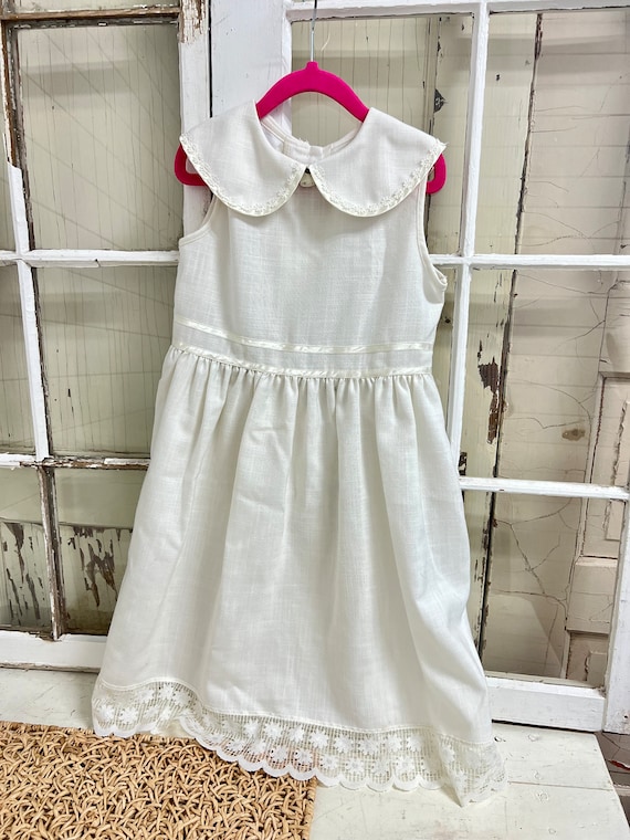 Vintage Bonnie jean linen dress 6x off white girls