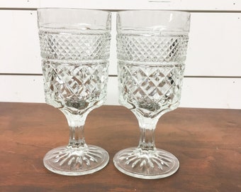 Vintage glasses stemware Wexford clear pressed glass replacement decor