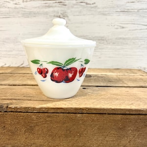 Vintage fire king grease jar apples cherries replacement decor