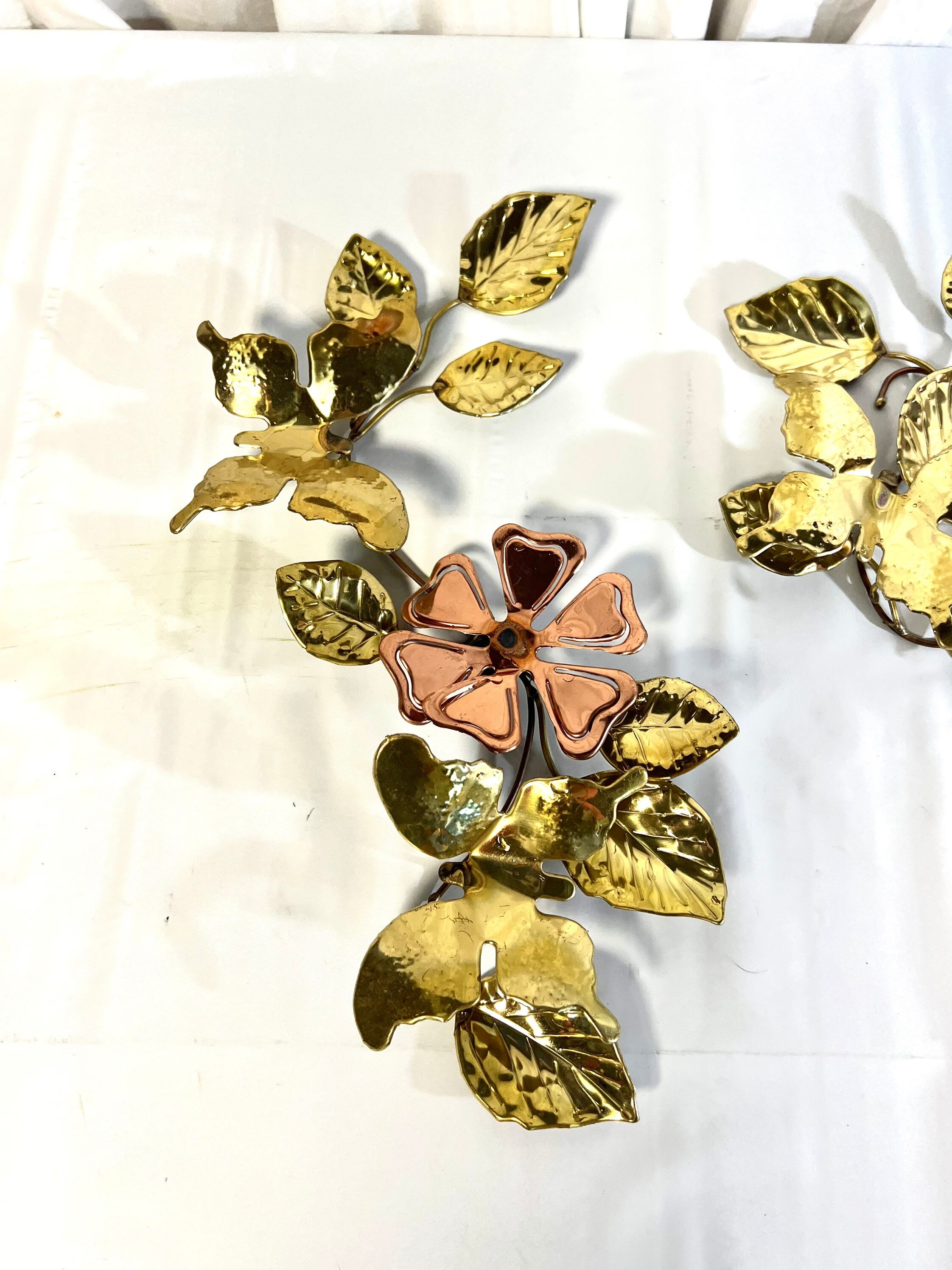 Vintage Gold Metal Wall Decor Brass Copper Flower Leaves Etsy